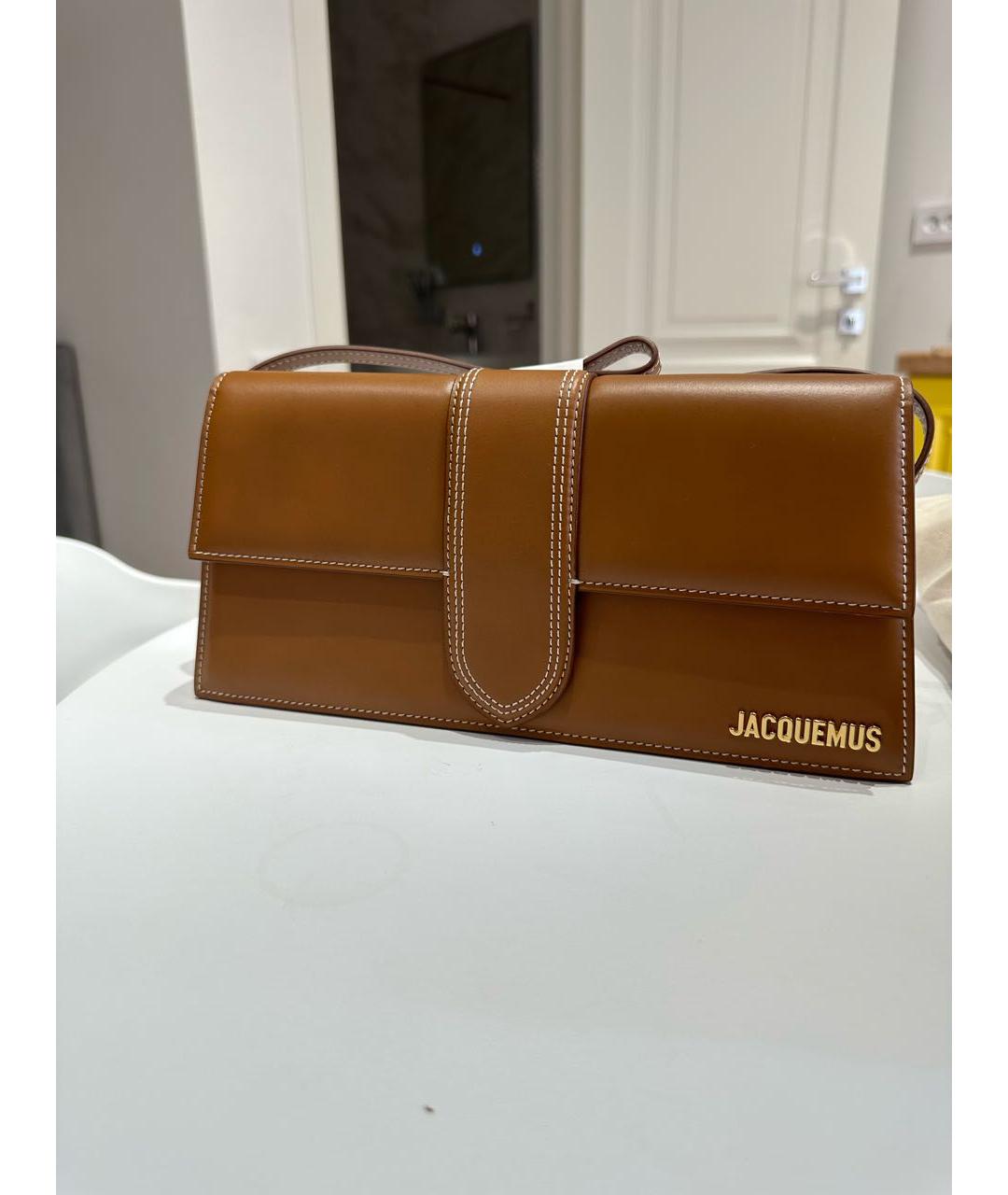 JACQUEMUS Коричневая кожаная сумка с короткими ручками, фото 3