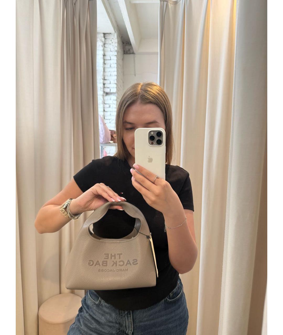 MARC JACOBS Антрацитовая кожаная сумка с короткими ручками, фото 6