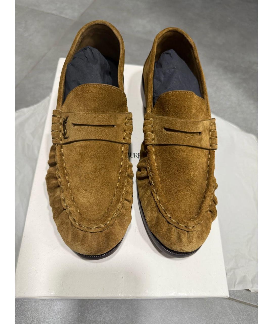 SAINT LAURENT Коричневые замшевые лоферы, фото 2