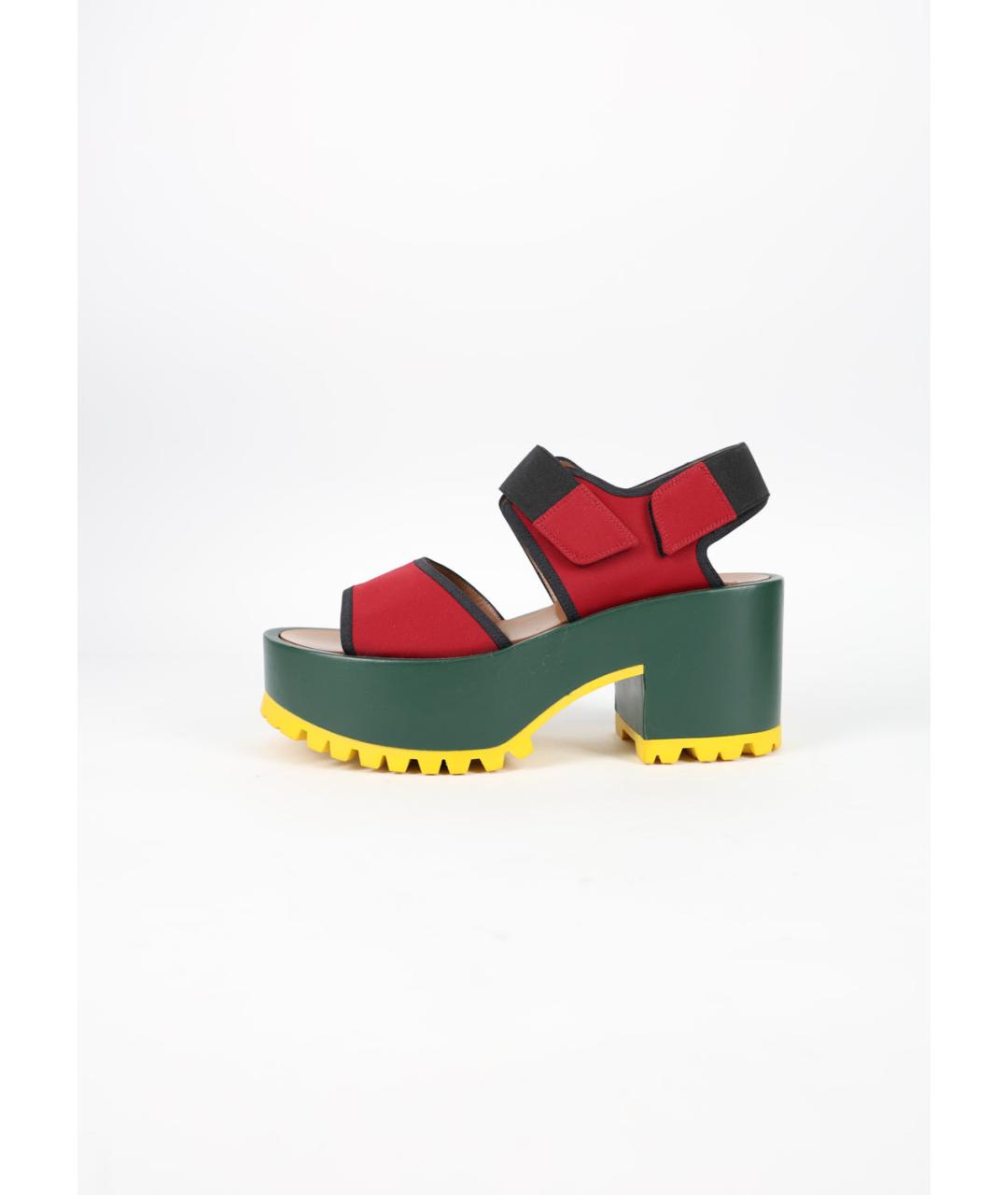 MARNI Бордовые текстильные босоножки, фото 6