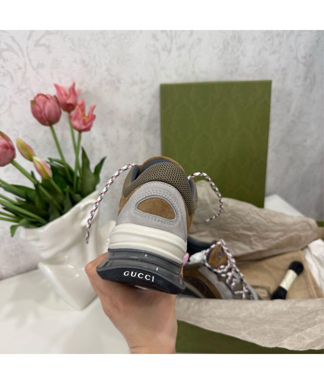 GUCCI Коричневые замшевые кроссовки, фото 3