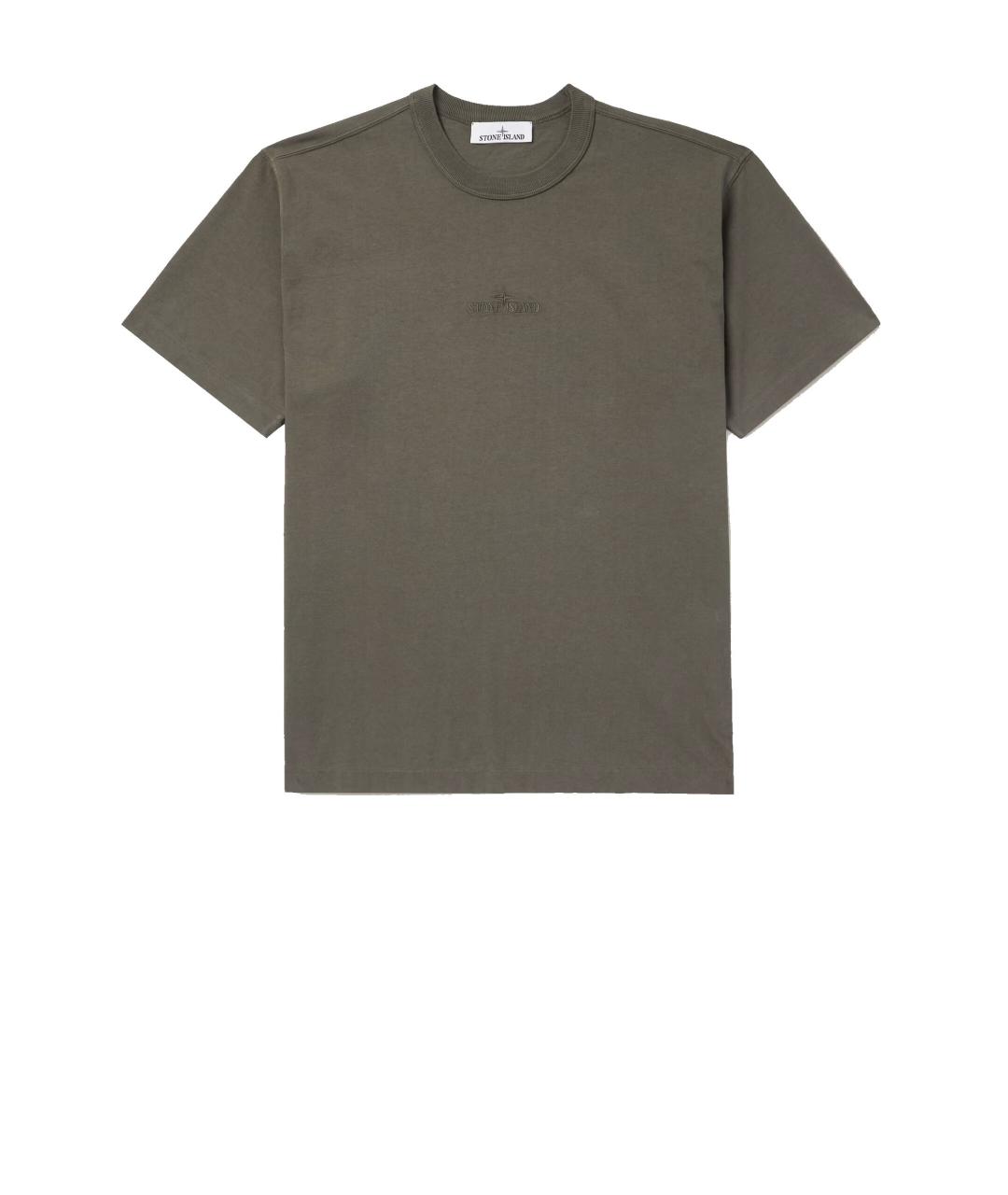STONE ISLAND Хаки хлопковая футболка, фото 3