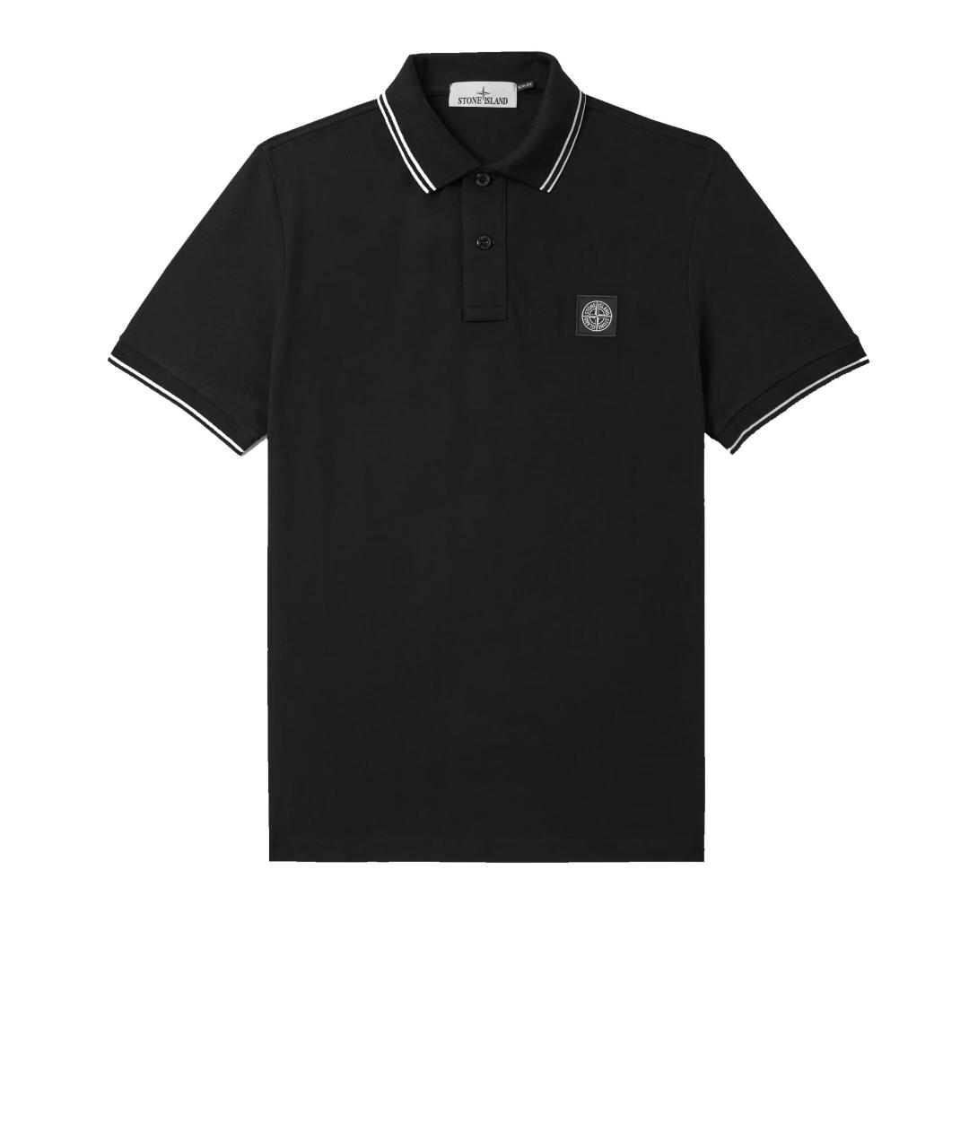 STONE ISLAND Черное хлопковое поло с коротким рукавом, фото 3