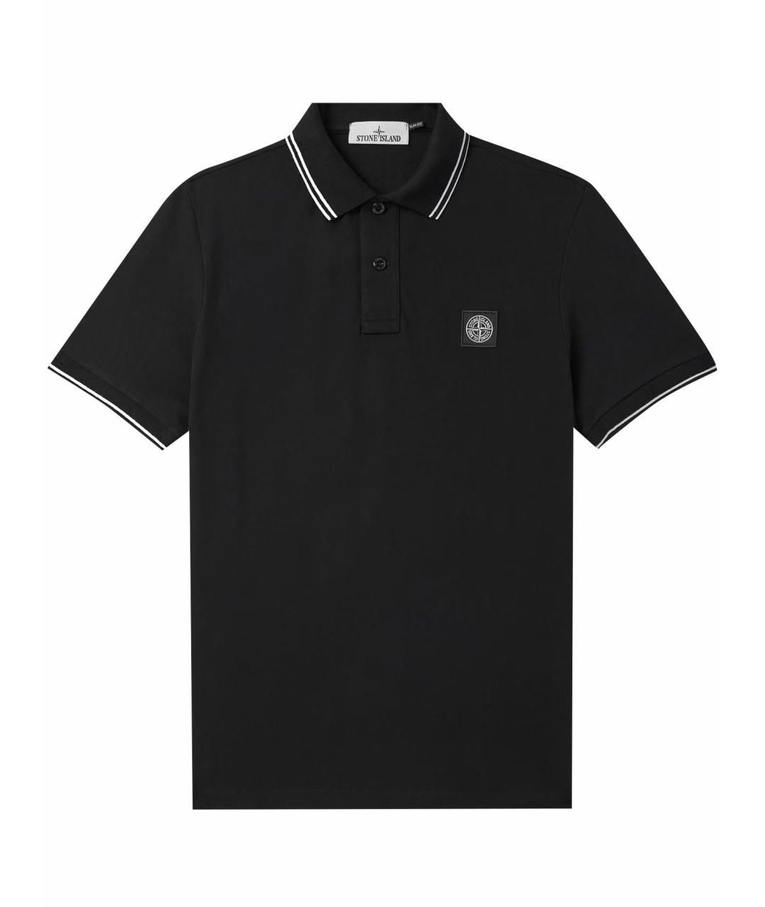 STONE ISLAND Черное хлопковое поло с коротким рукавом, фото 1