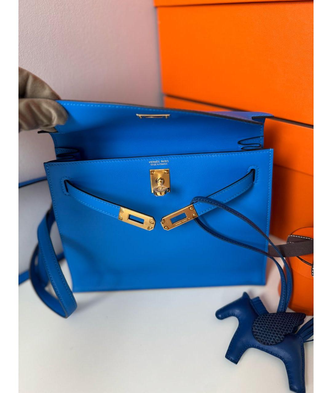 HERMES Синяя кожаная поясная сумка, фото 2