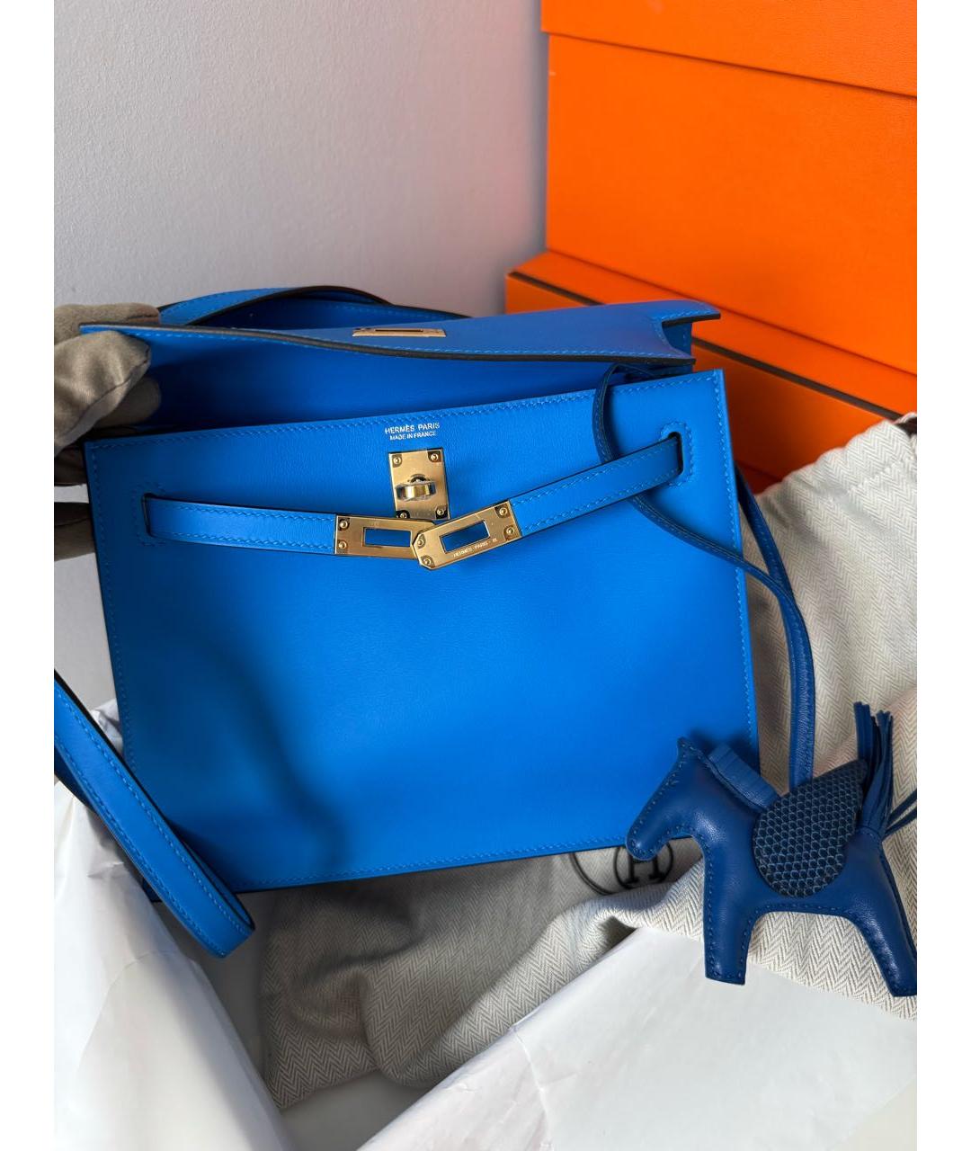 HERMES Синяя кожаная поясная сумка, фото 3