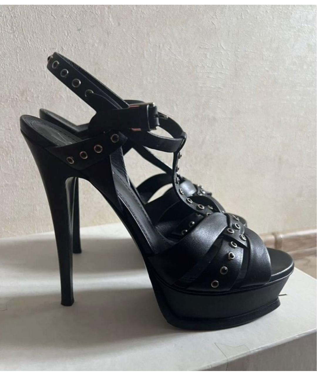 SAINT LAURENT Черные кожаные босоножки, фото 5