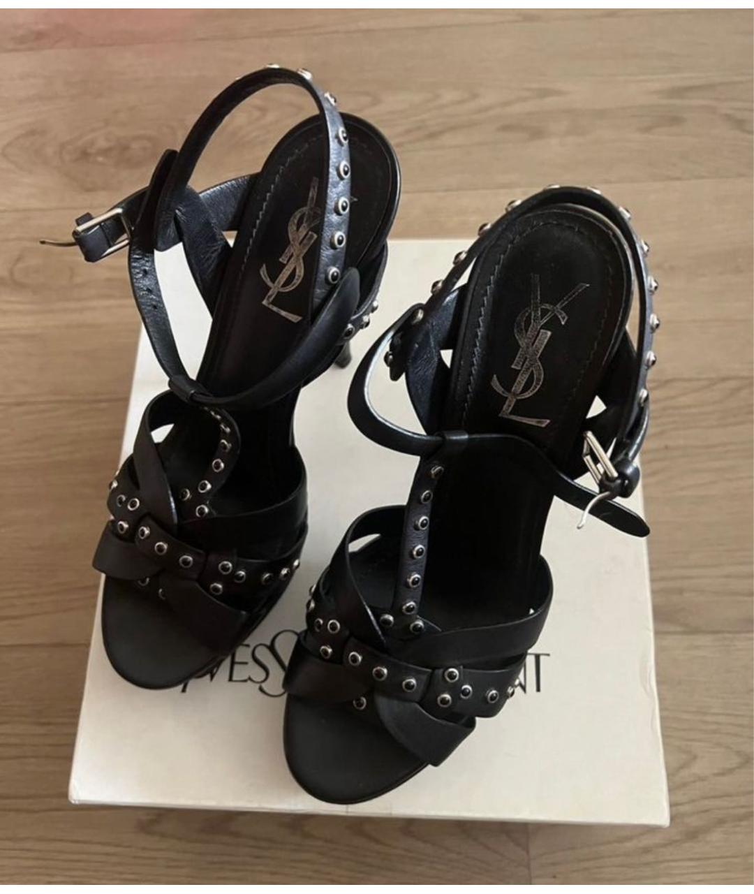 SAINT LAURENT Черные кожаные босоножки, фото 3