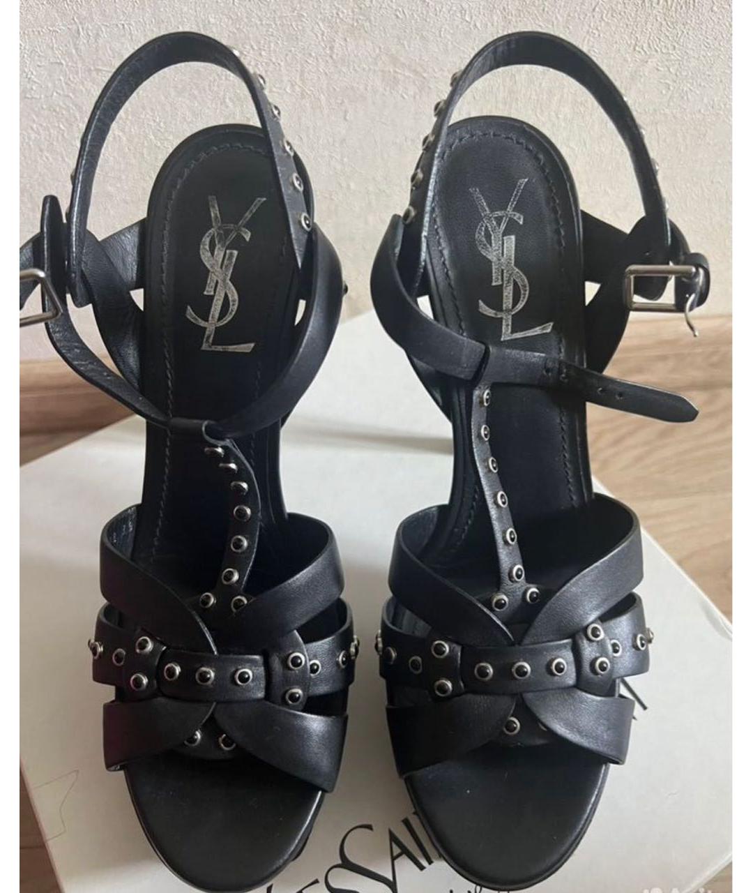 SAINT LAURENT Черные кожаные босоножки, фото 2