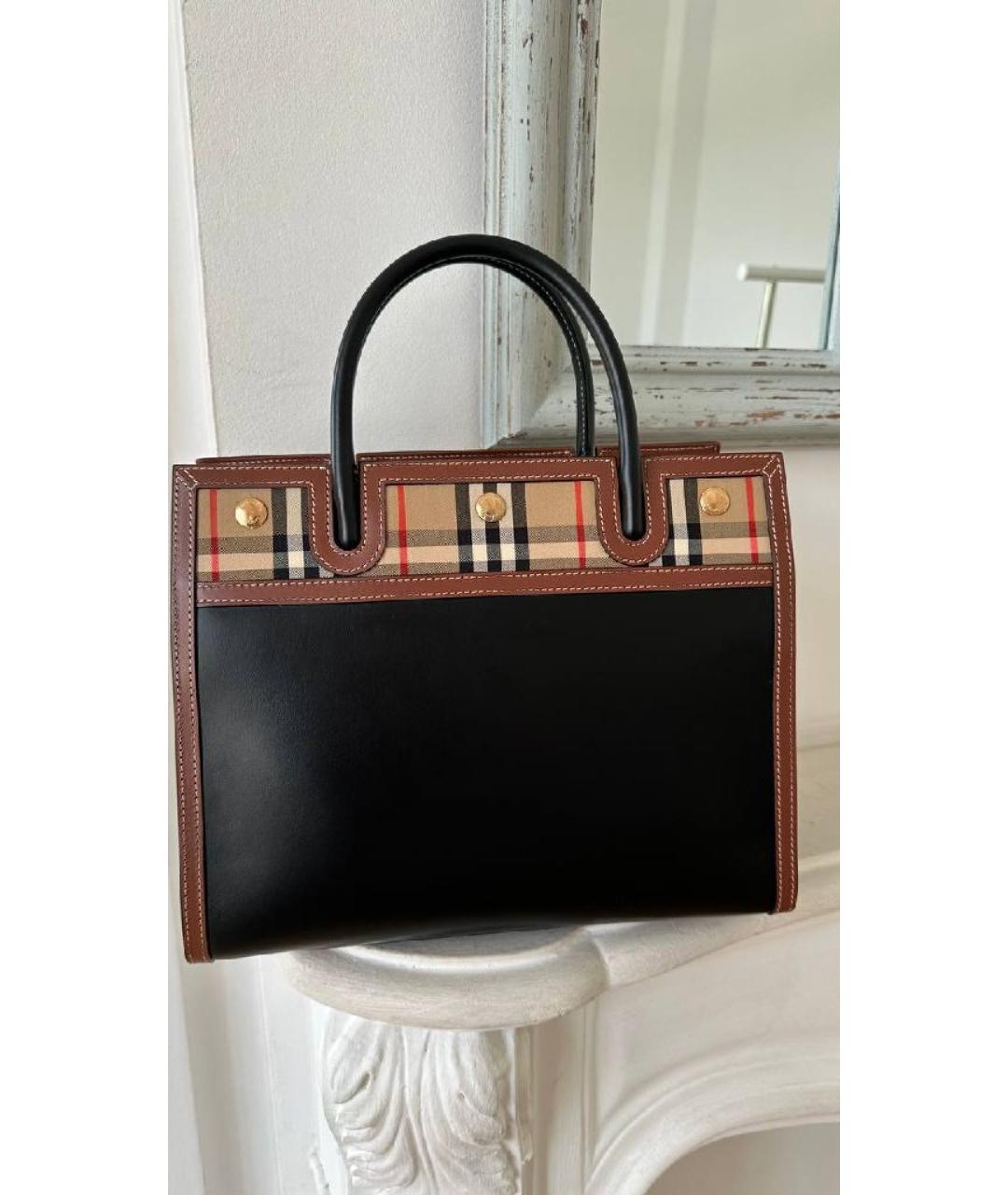 BURBERRY Черная кожаная сумка тоут, фото 3