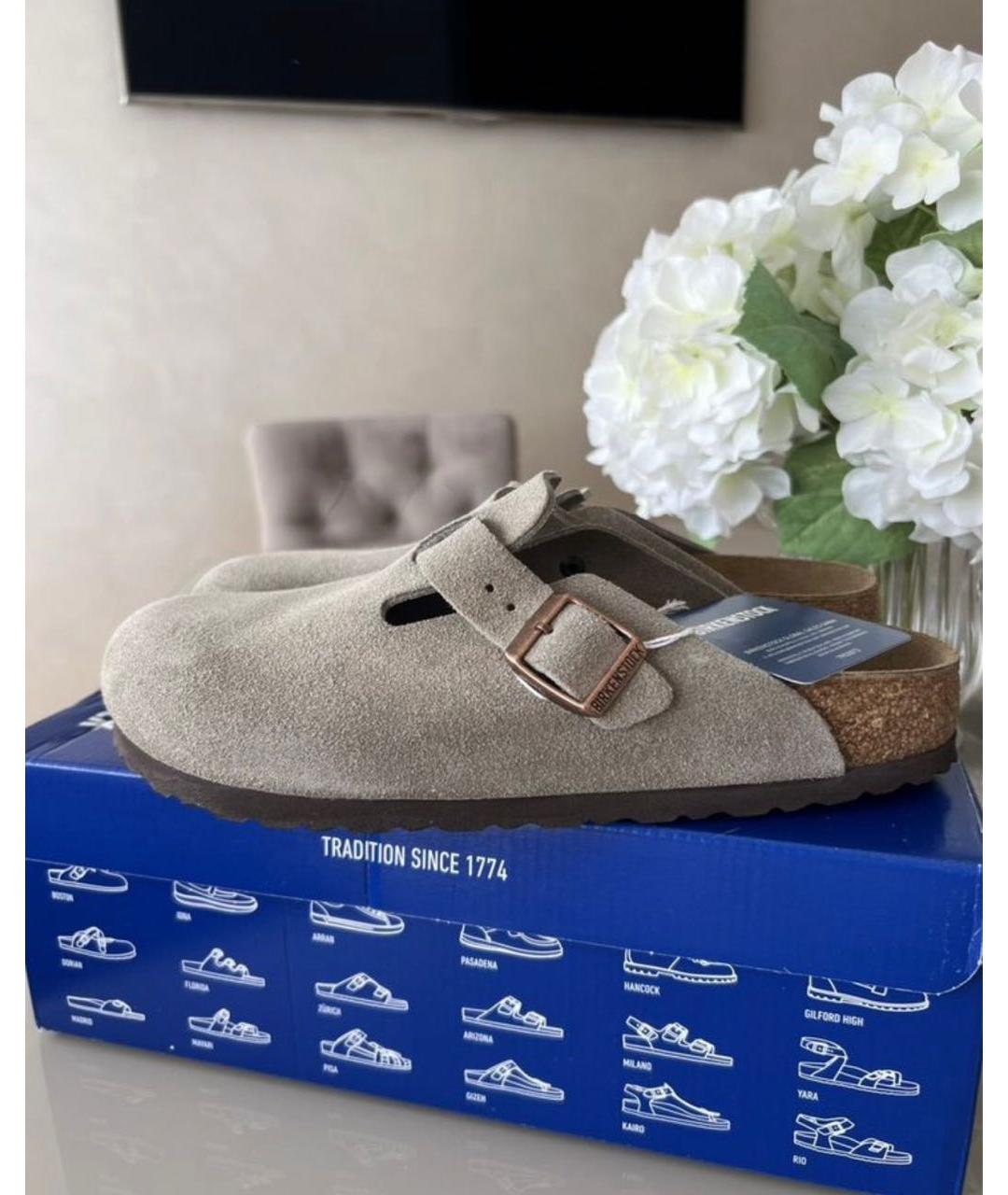 BIRKENSTOCK Бежевые замшевые сабо, фото 3