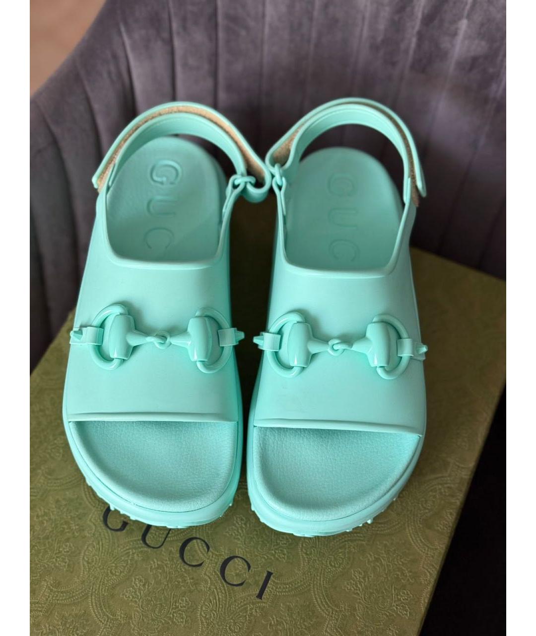 GUCCI Бирюзовые синтетические шлепанцы, фото 3