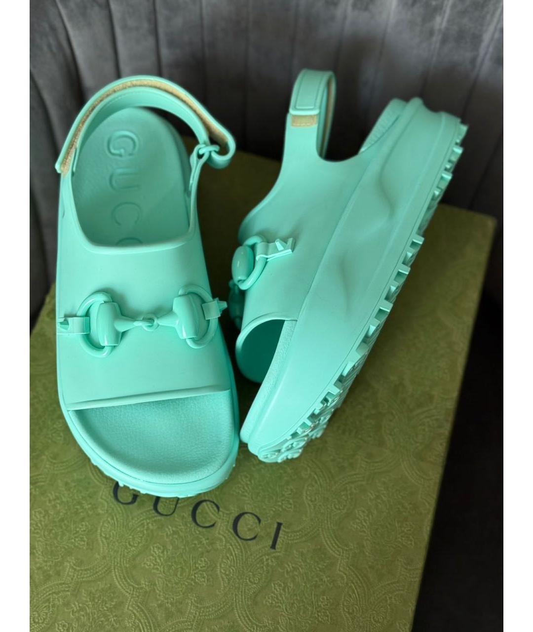 GUCCI Бирюзовые синтетические шлепанцы, фото 2