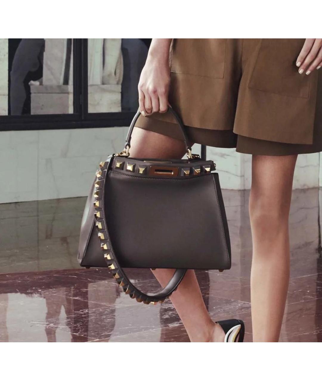 FENDI Черная кожаная сумка тоут, фото 7
