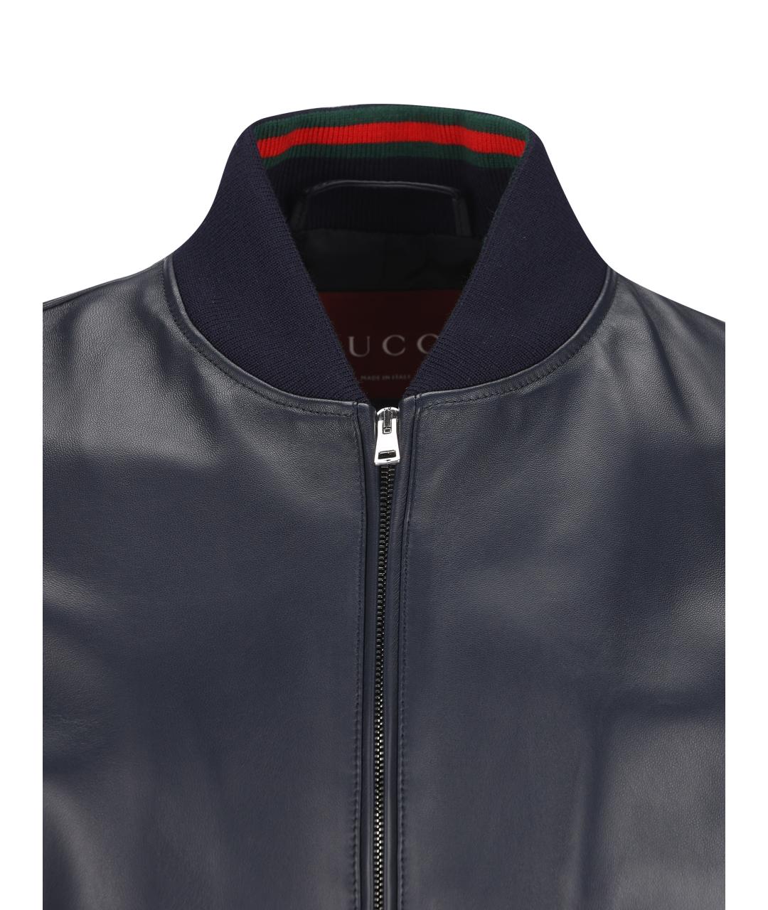 GUCCI Темно-синяя кожаная куртка, фото 2