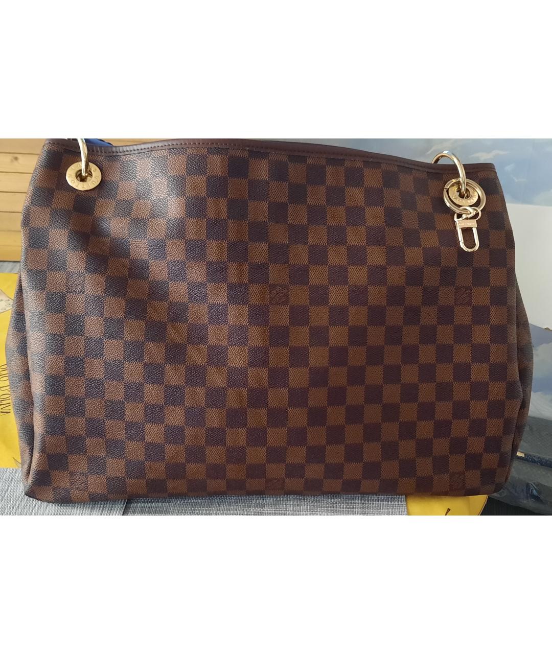 LOUIS VUITTON Коричневая кожаная сумка тоут, фото 3