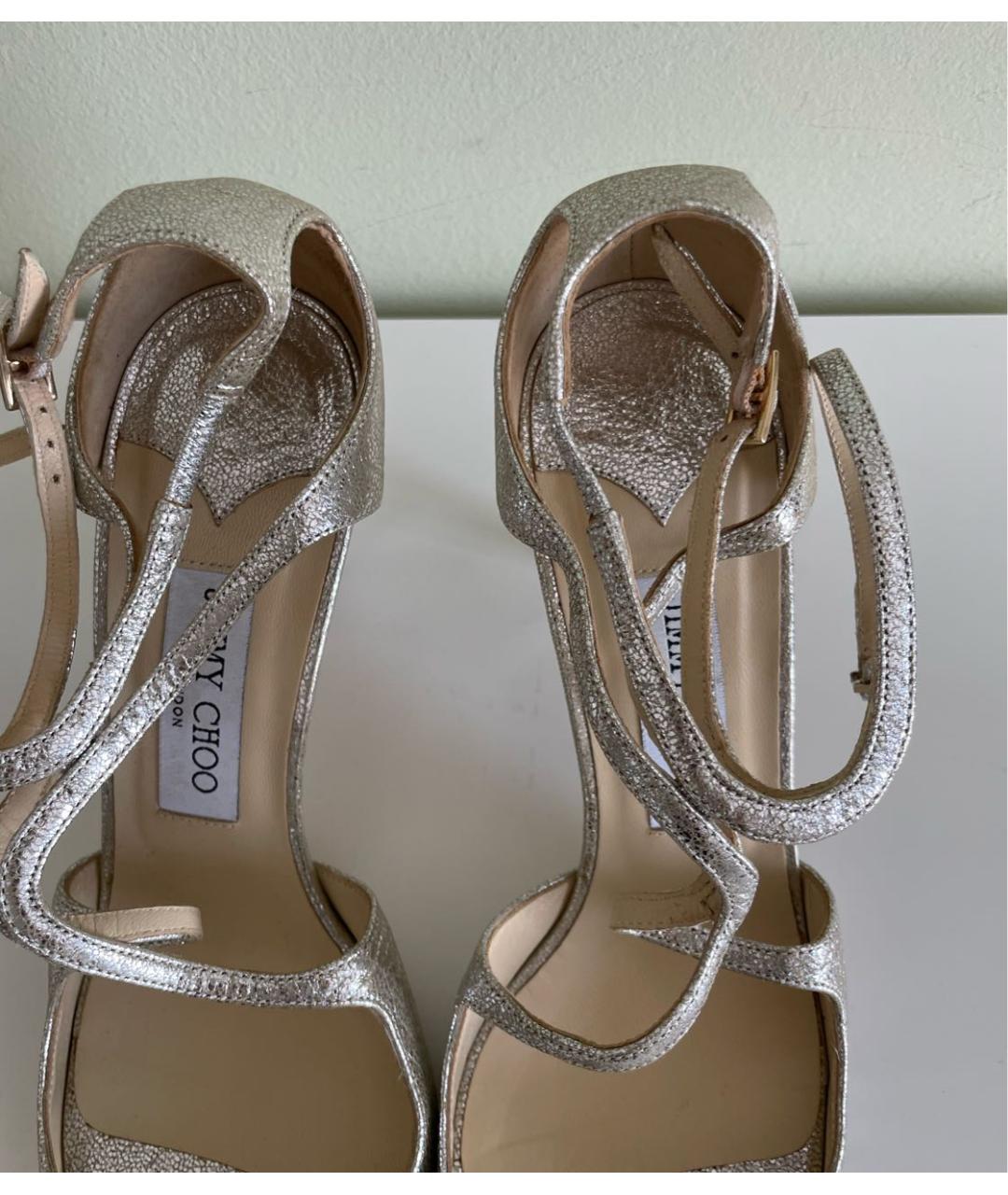 JIMMY CHOO Серебряные кожаные босоножки, фото 6