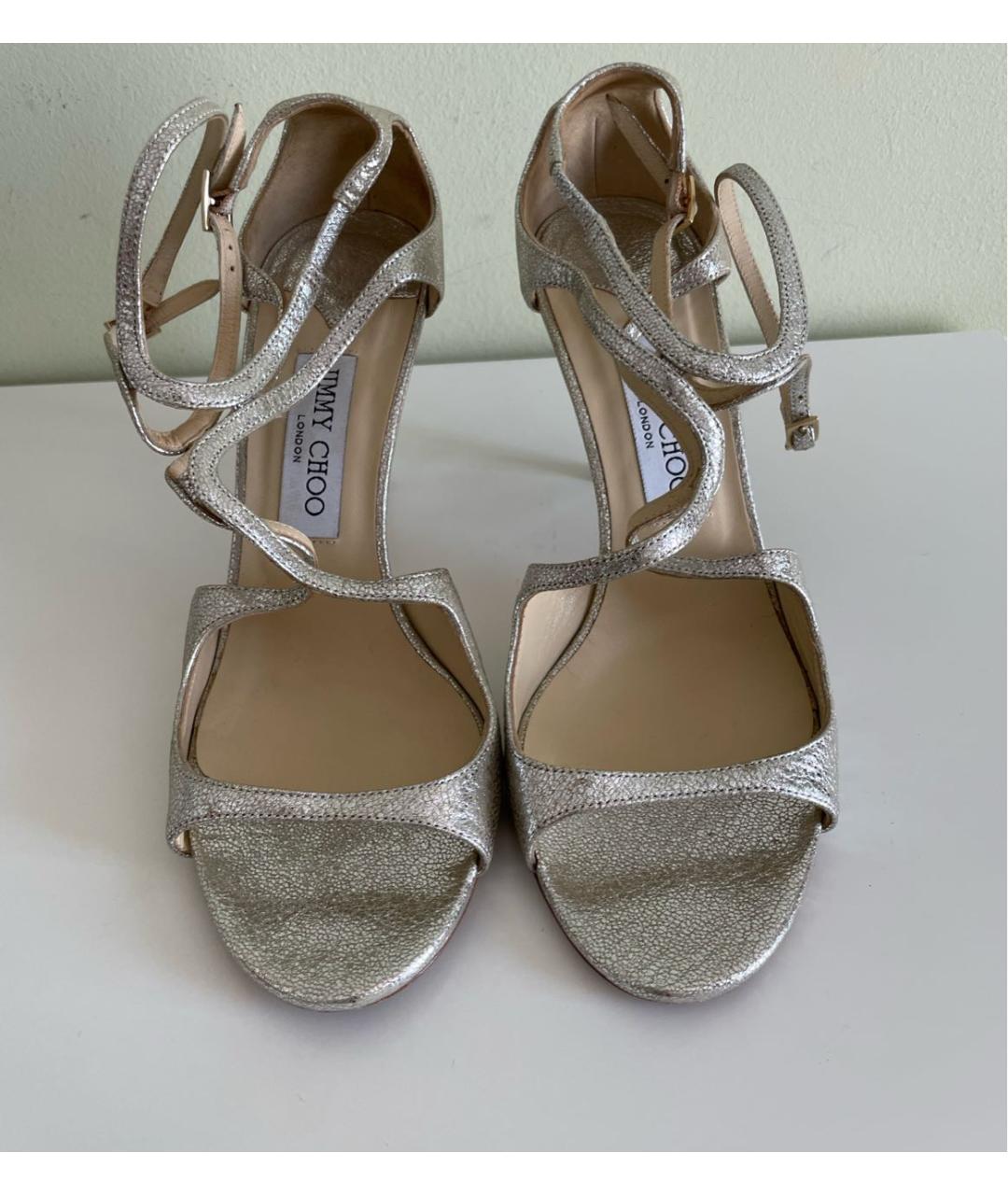 JIMMY CHOO Серебряные кожаные босоножки, фото 3