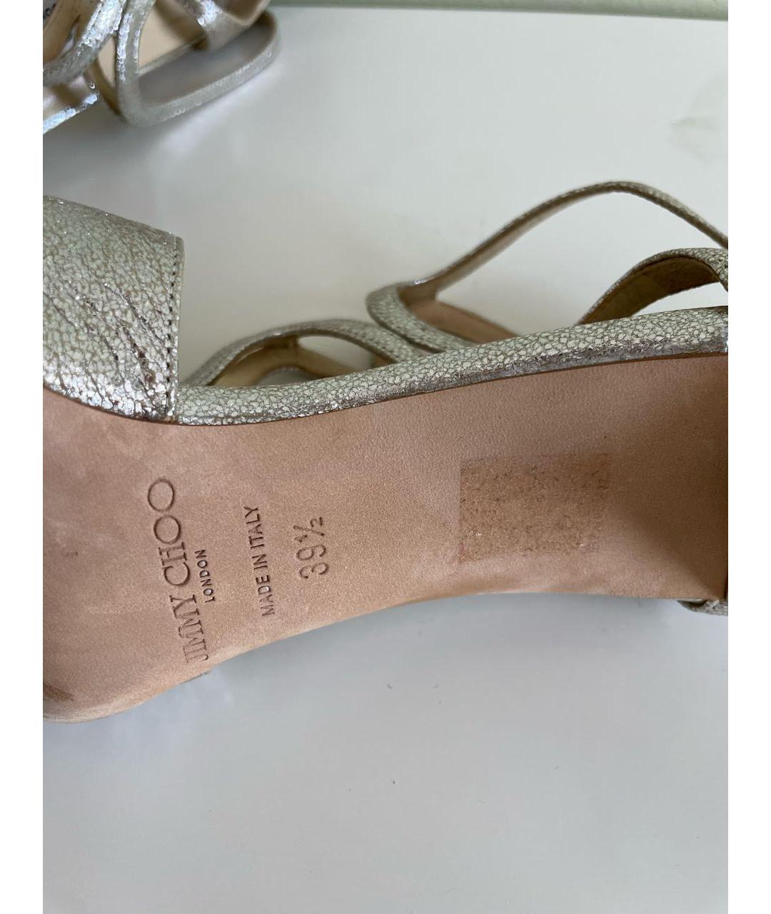 JIMMY CHOO Серебряные кожаные босоножки, фото 7
