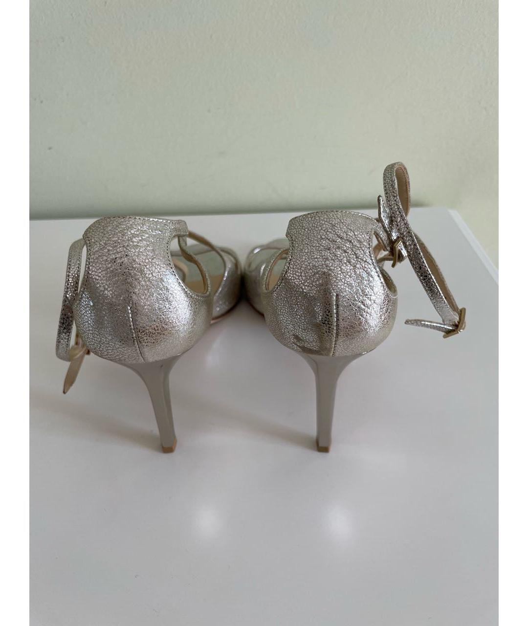 JIMMY CHOO Серебряные кожаные босоножки, фото 4