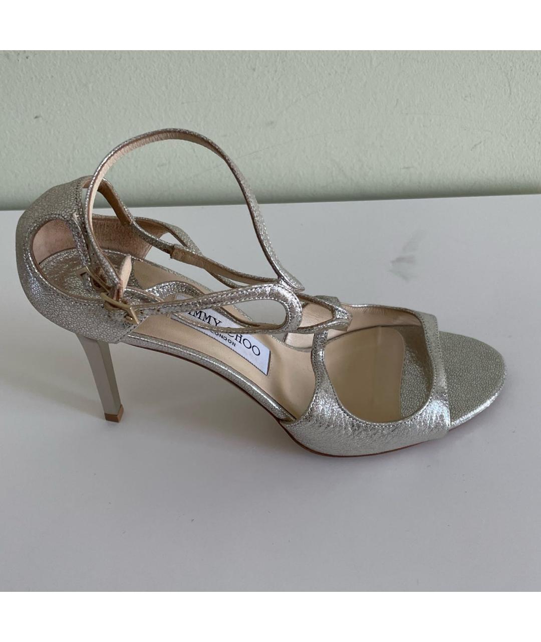 JIMMY CHOO Серебряные кожаные босоножки, фото 2