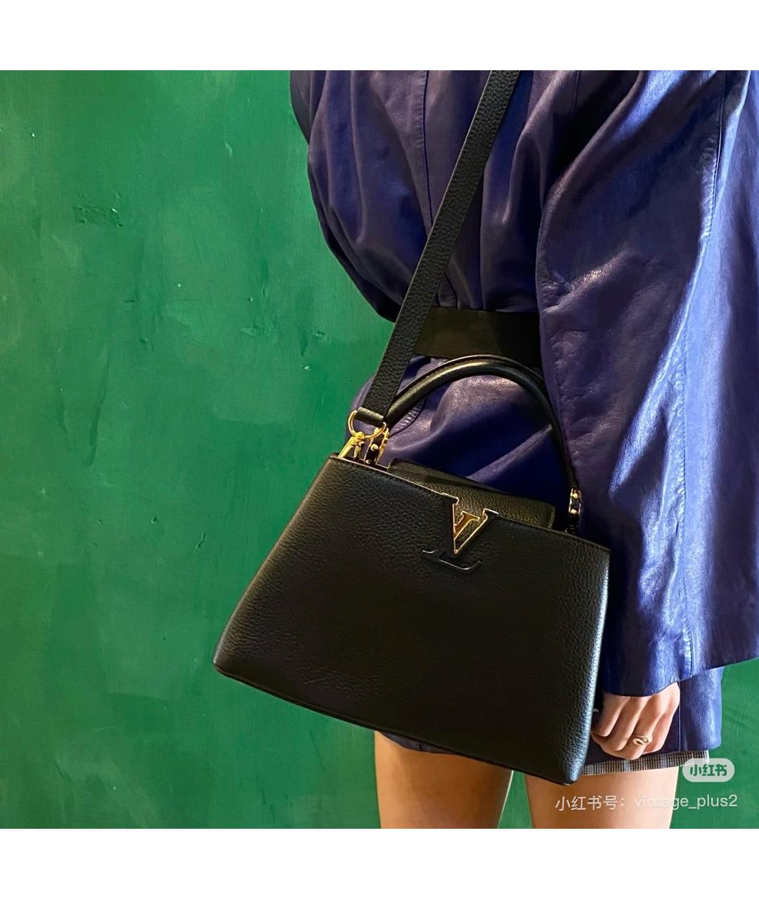 LOUIS VUITTON Черная кожаная сумка тоут, фото 6