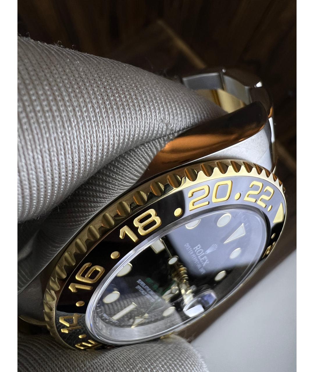 ROLEX Черные часы из желтого золота, фото 5