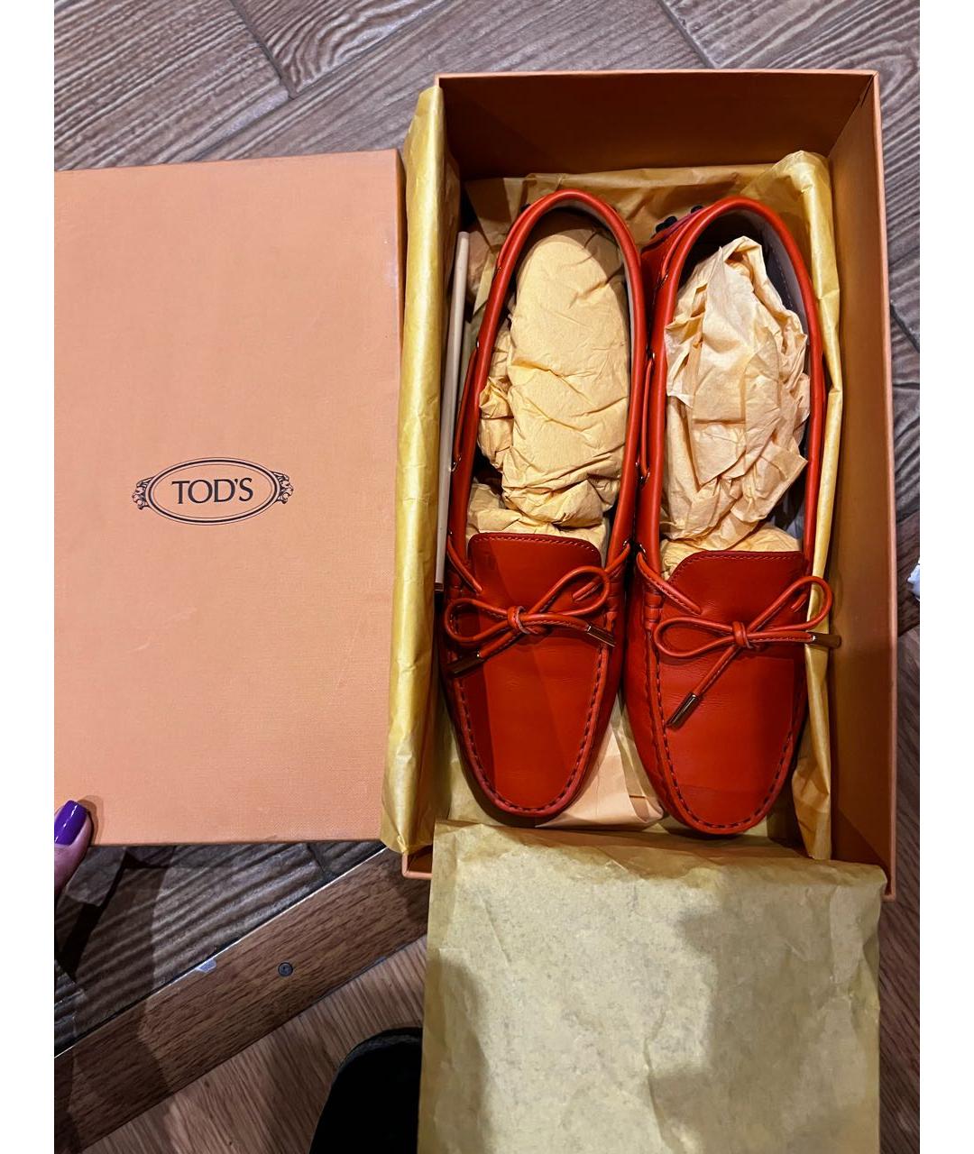 TOD'S Оранжевое кожаные мокасины, фото 5