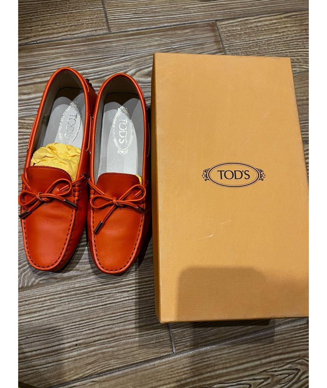 TOD'S Оранжевое кожаные мокасины, фото 8