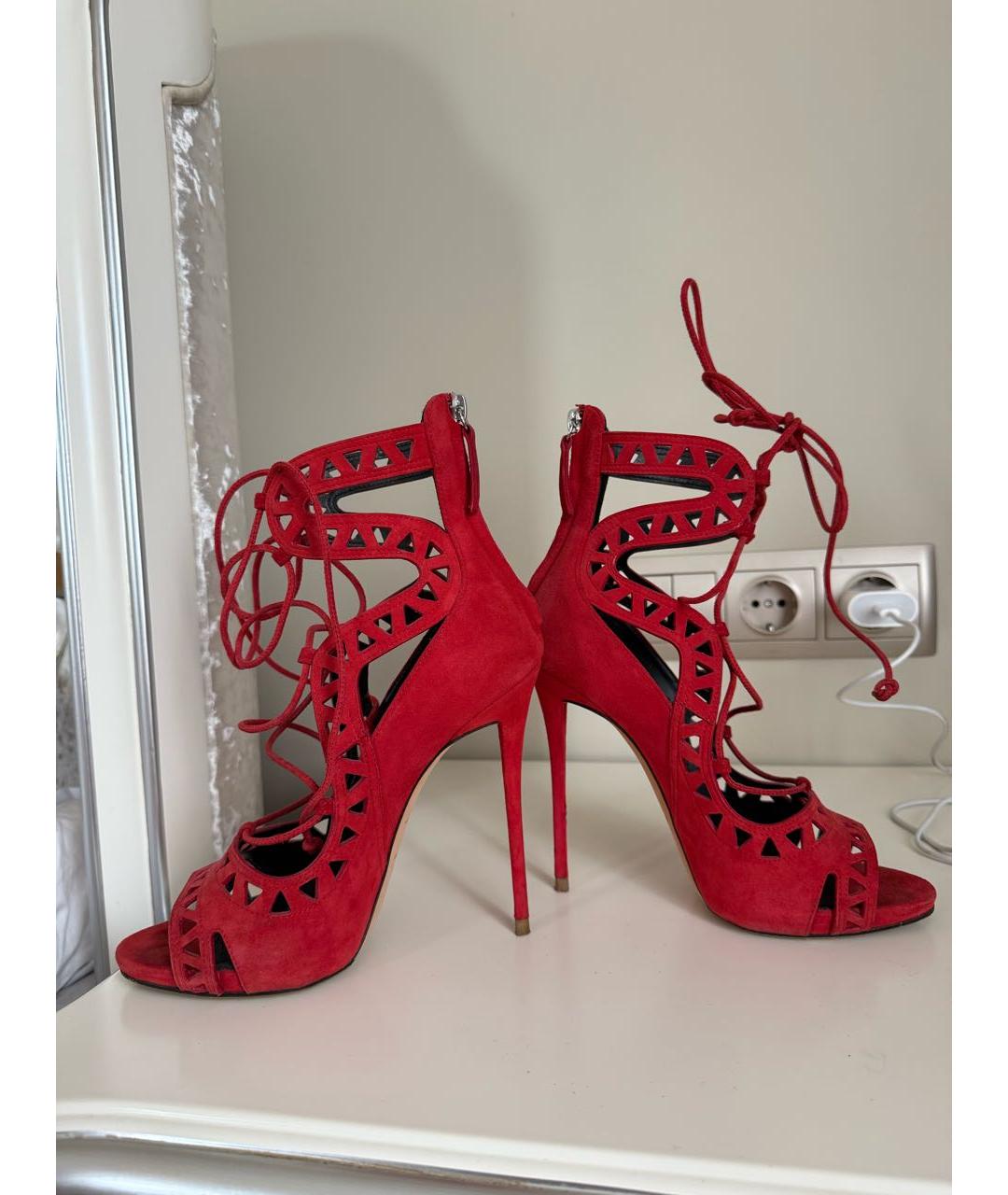 GIUSEPPE ZANOTTI DESIGN Красные замшевые босоножки, фото 5
