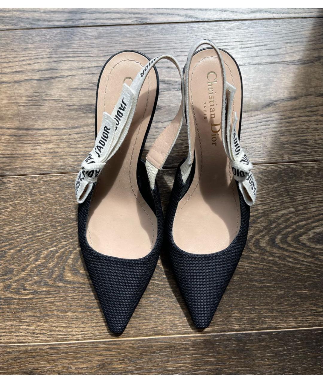 CHRISTIAN DIOR Черные текстильные лодочки на низком каблуке, фото 2