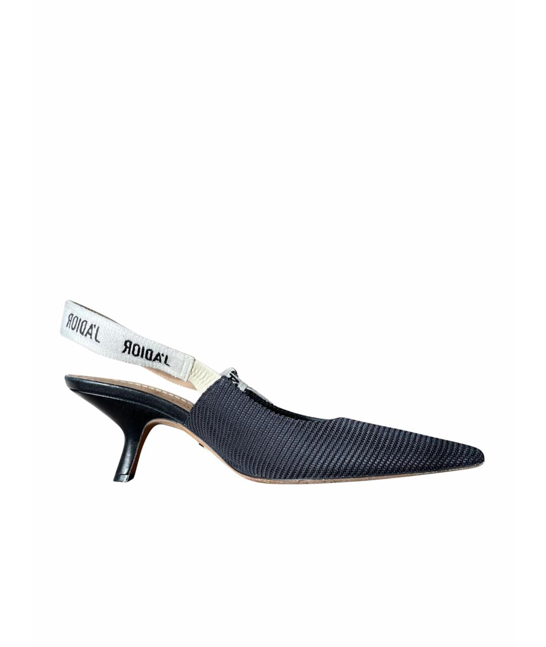 CHRISTIAN DIOR Черные текстильные лодочки на низком каблуке, фото 1