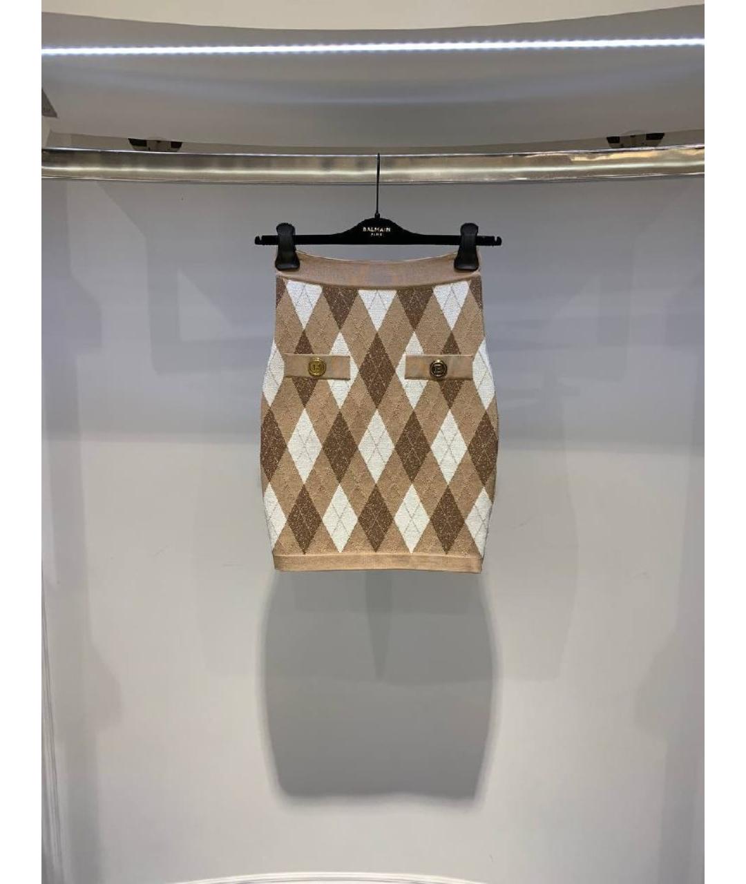 BALMAIN Бежевая вискозная юбка мини, фото 5