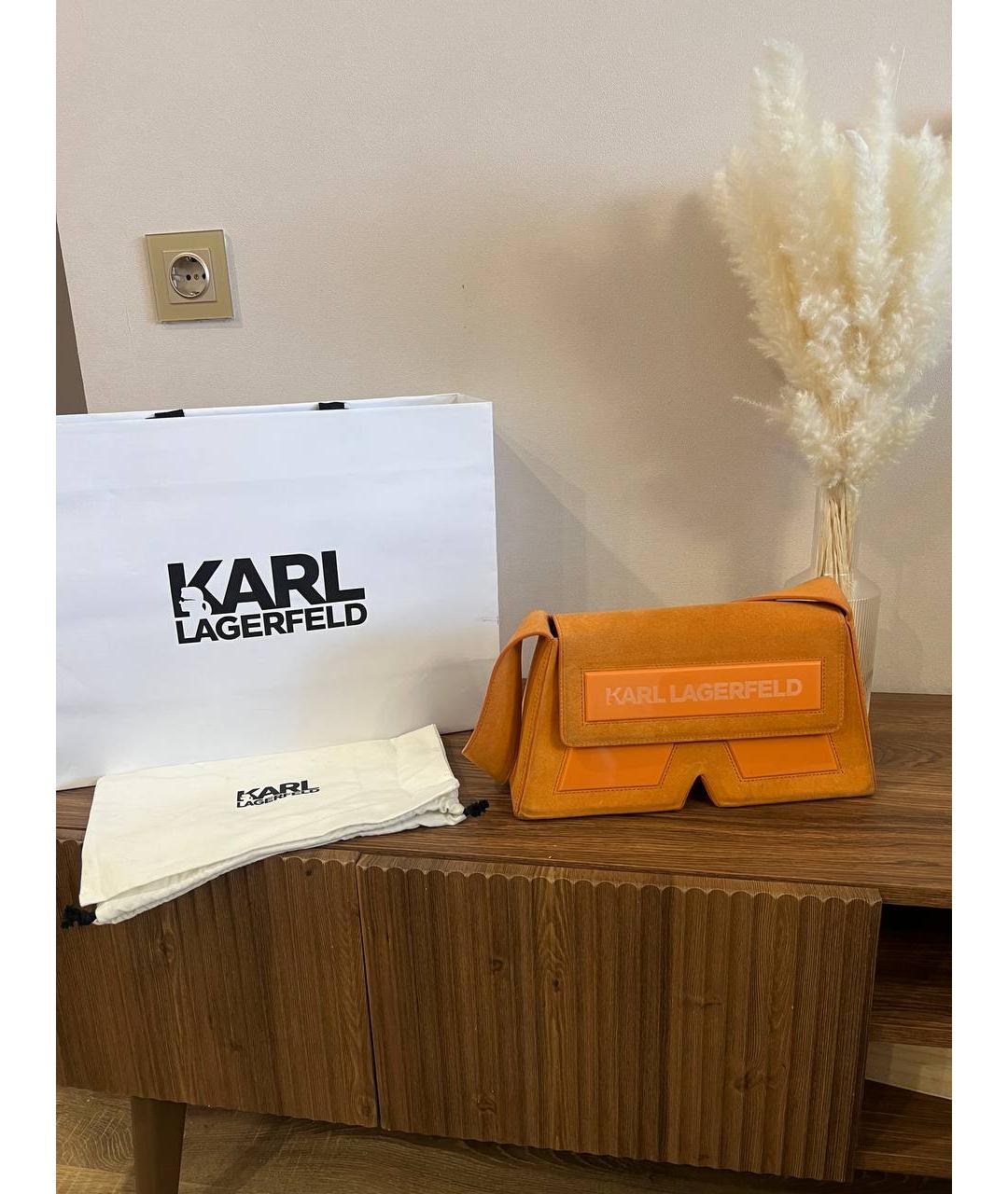 KARL LAGERFELD Оранжевая замшевая сумка с короткими ручками, фото 4