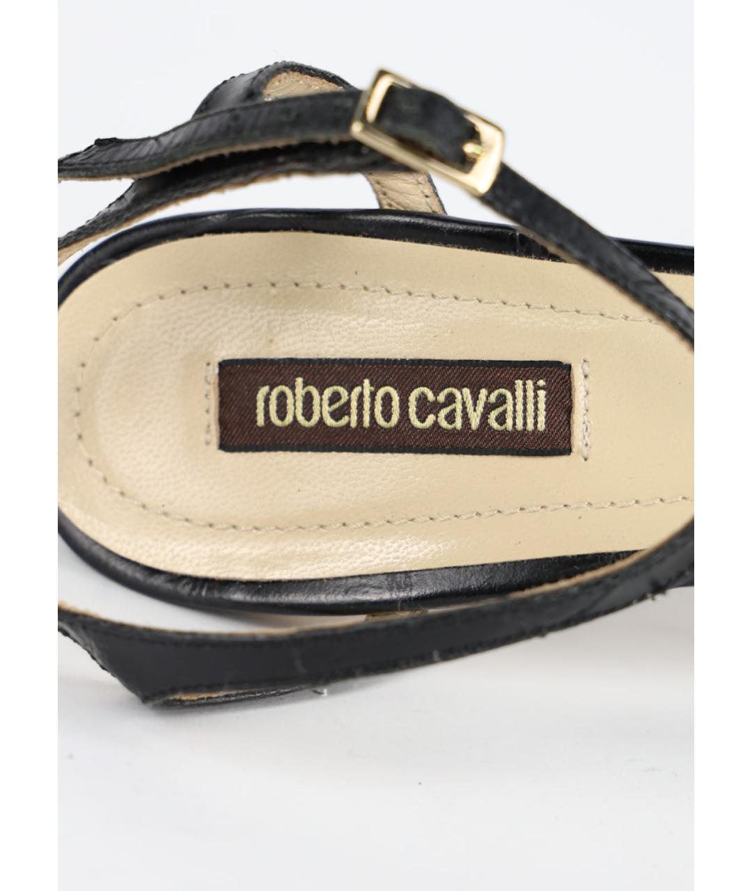 ROBERTO CAVALLI Черные кожаные босоножки, фото 3