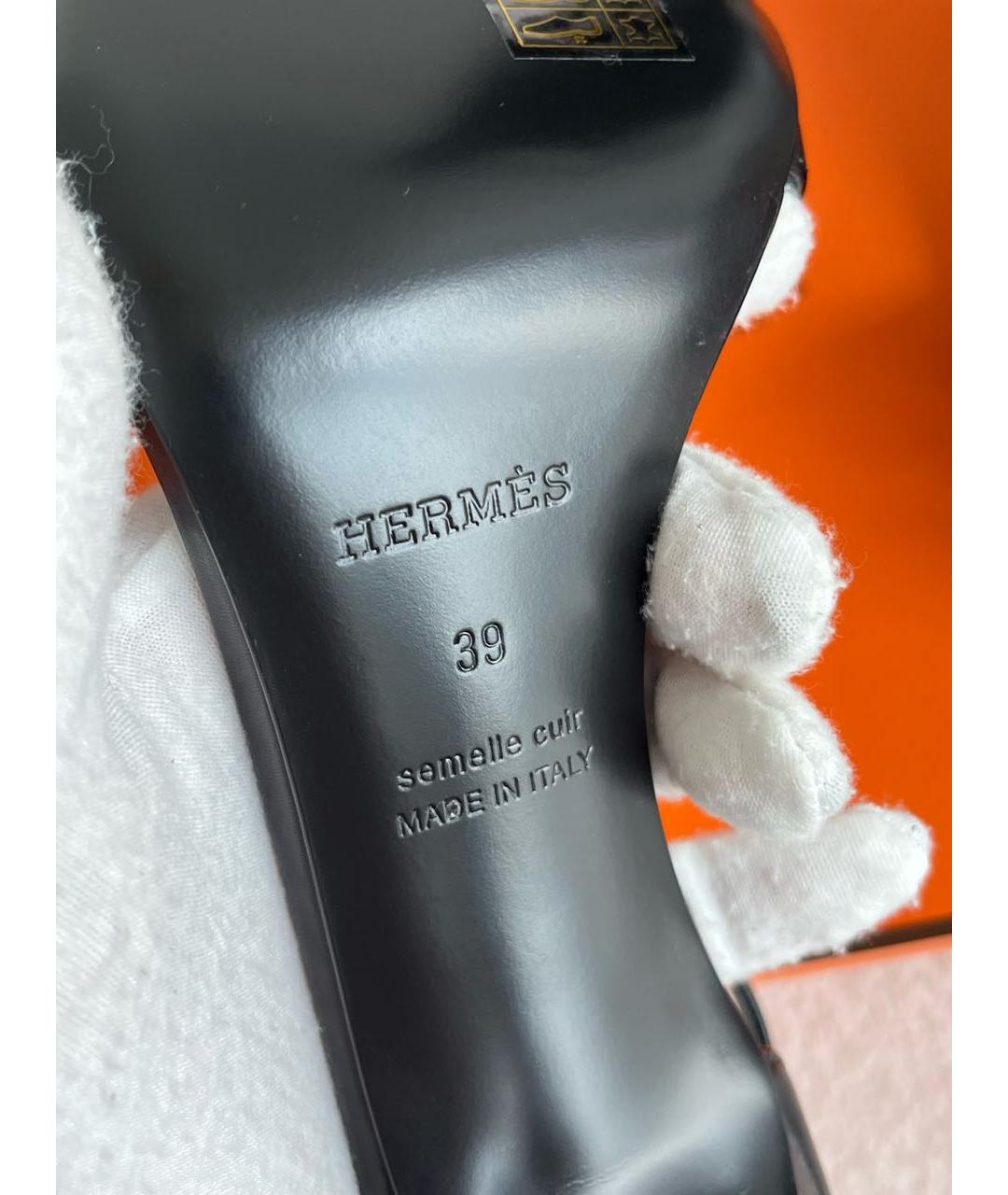 HERMES Черные кожаные босоножки, фото 6