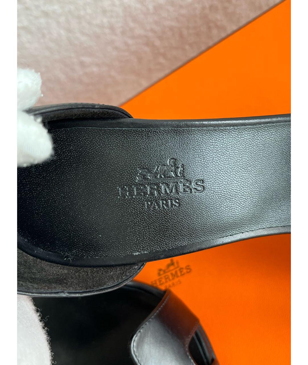 HERMES Черные кожаные босоножки, фото 5