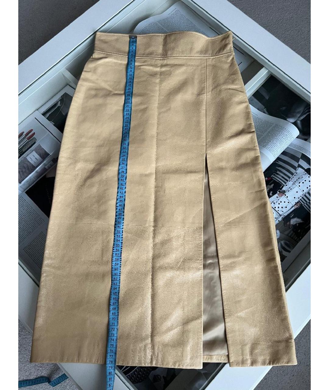 GUCCI Бежевая кожаная юбка миди, фото 7