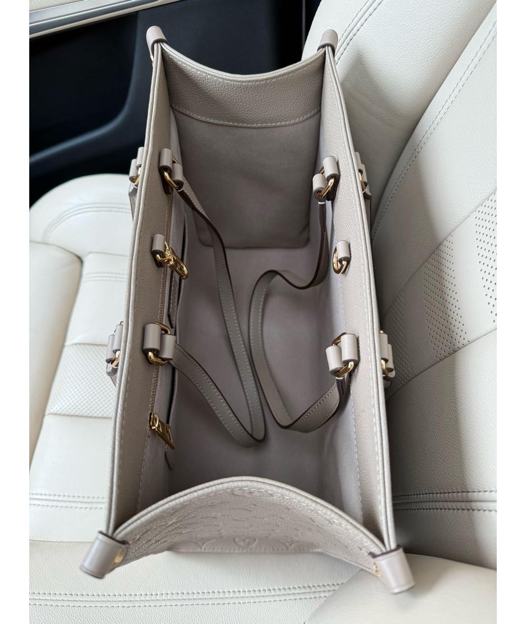 LOUIS VUITTON Бежевая кожаная сумка тоут, фото 4