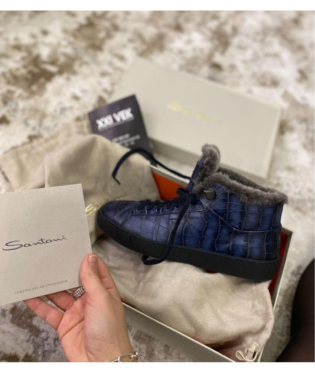 SANTONI Темно-синие кожаные ботинки, фото 3