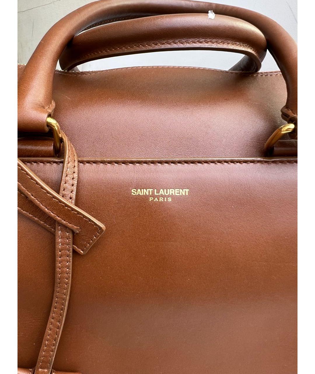 SAINT LAURENT Коричневая кожаная дорожная/спортивная сумка, фото 6