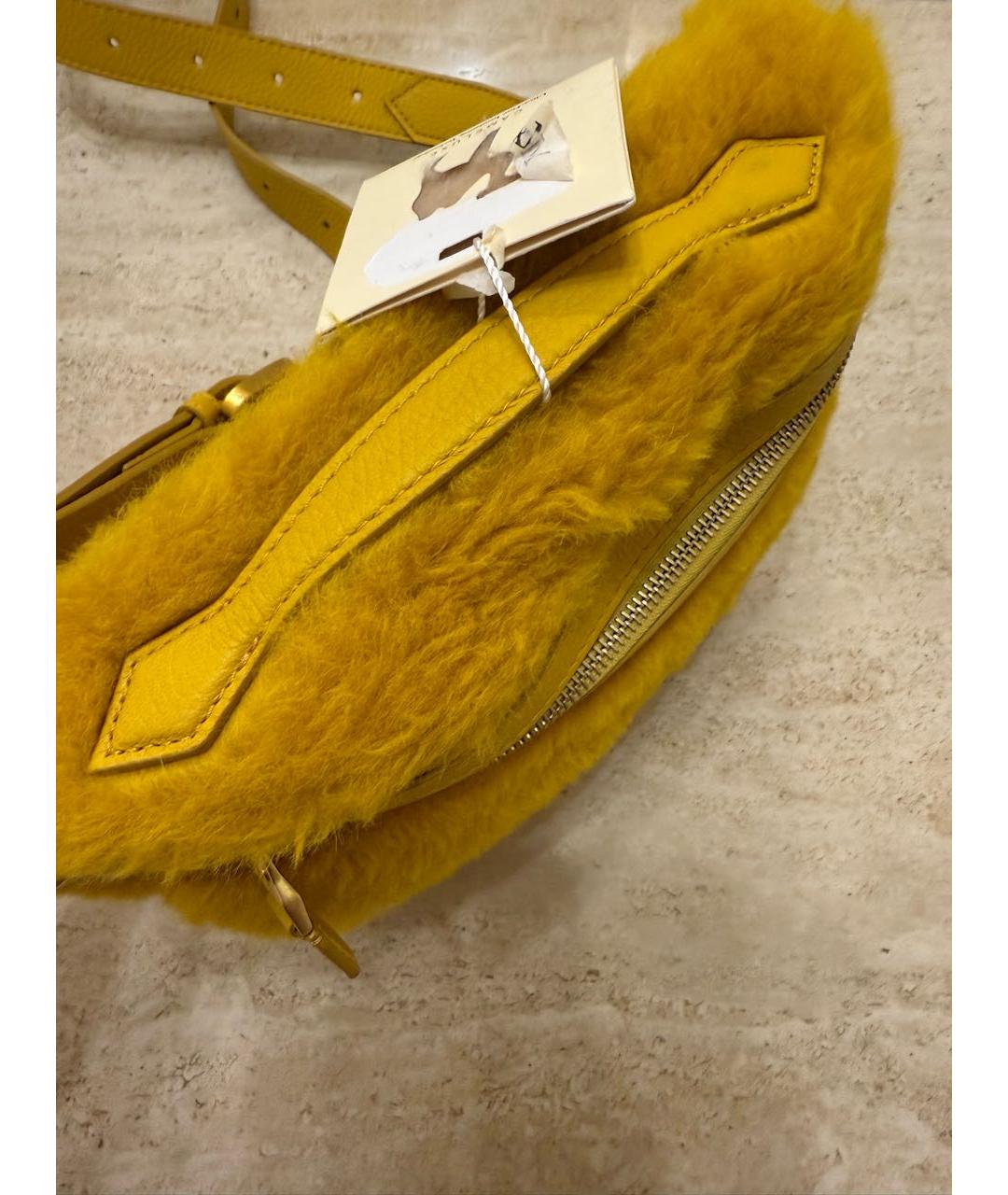 MAX MARA Желтая шерстяная сумка через плечо, фото 3