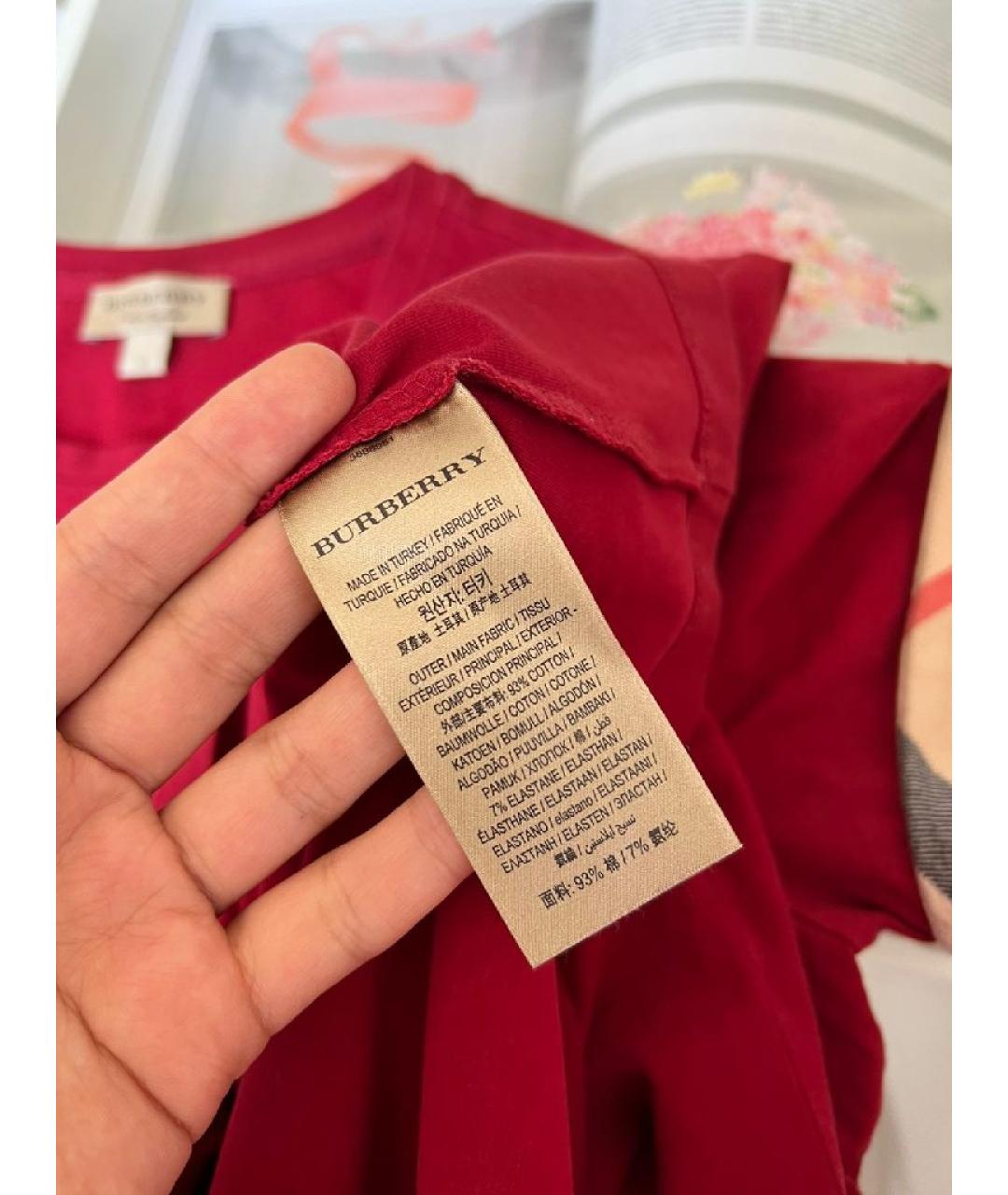 BURBERRY Красная хлопковая футболка, фото 6
