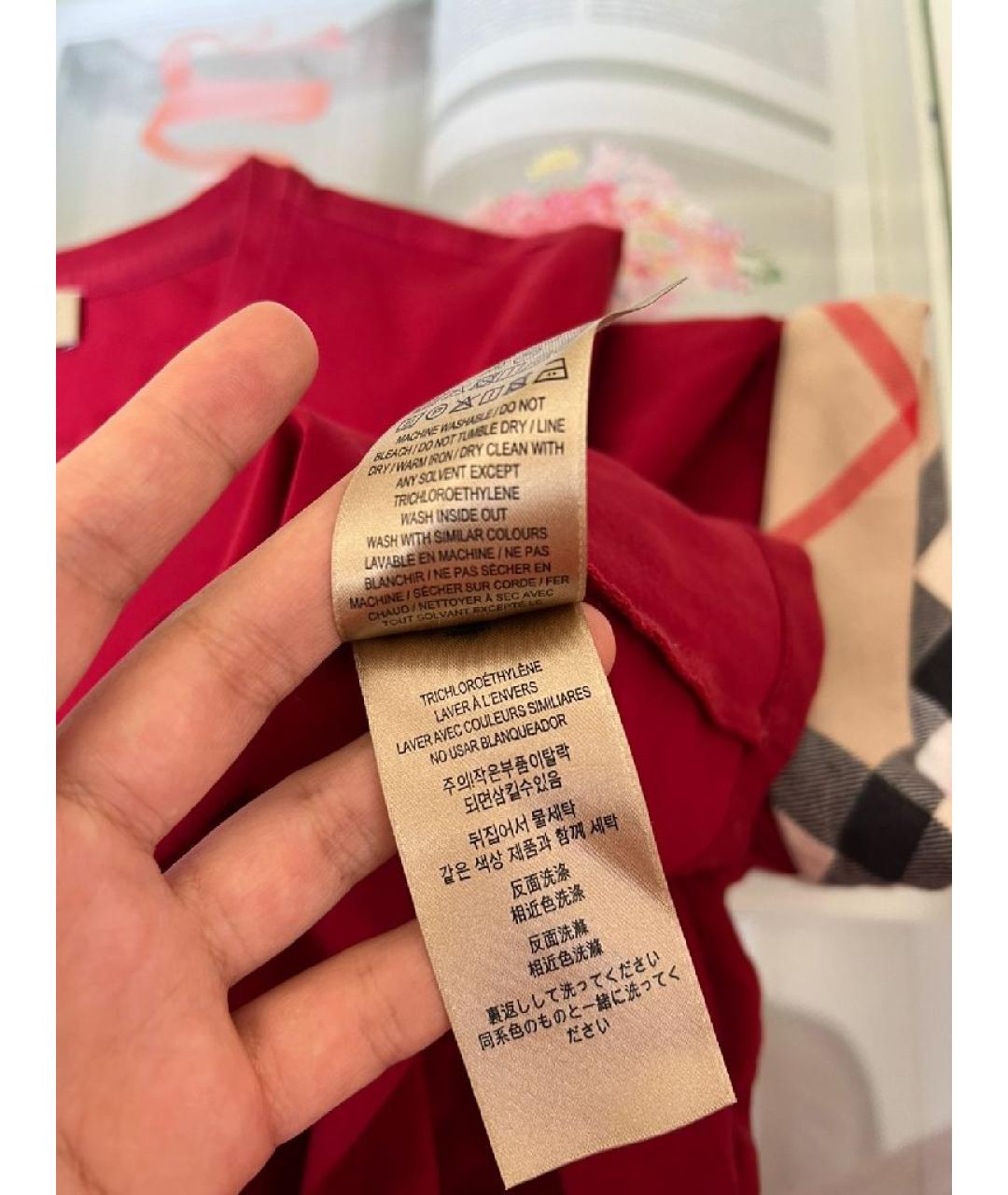BURBERRY Красная хлопковая футболка, фото 7