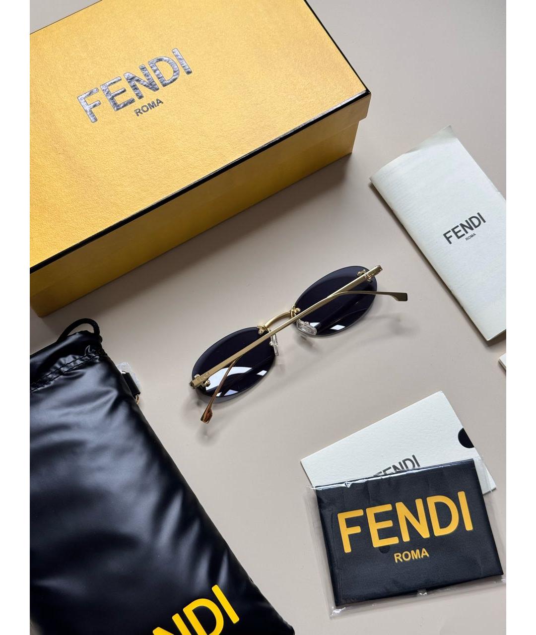 FENDI Золотые солнцезащитные очки, фото 6