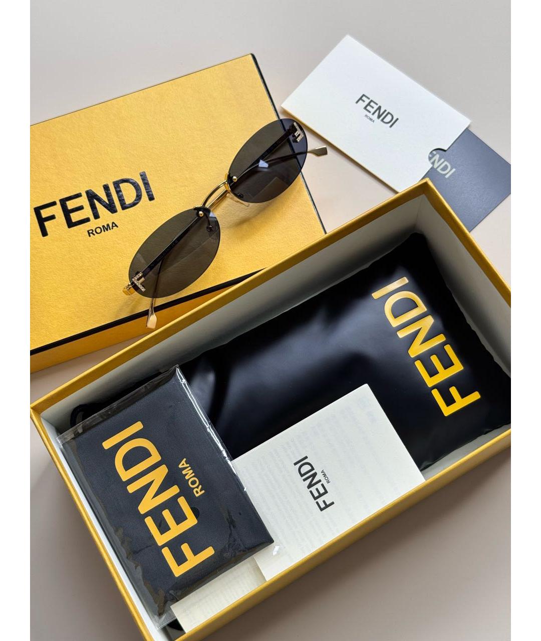 FENDI Золотые солнцезащитные очки, фото 5