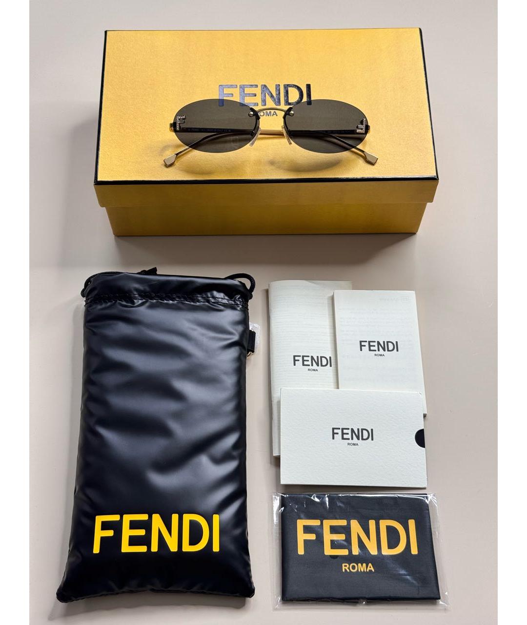 FENDI Золотые солнцезащитные очки, фото 4