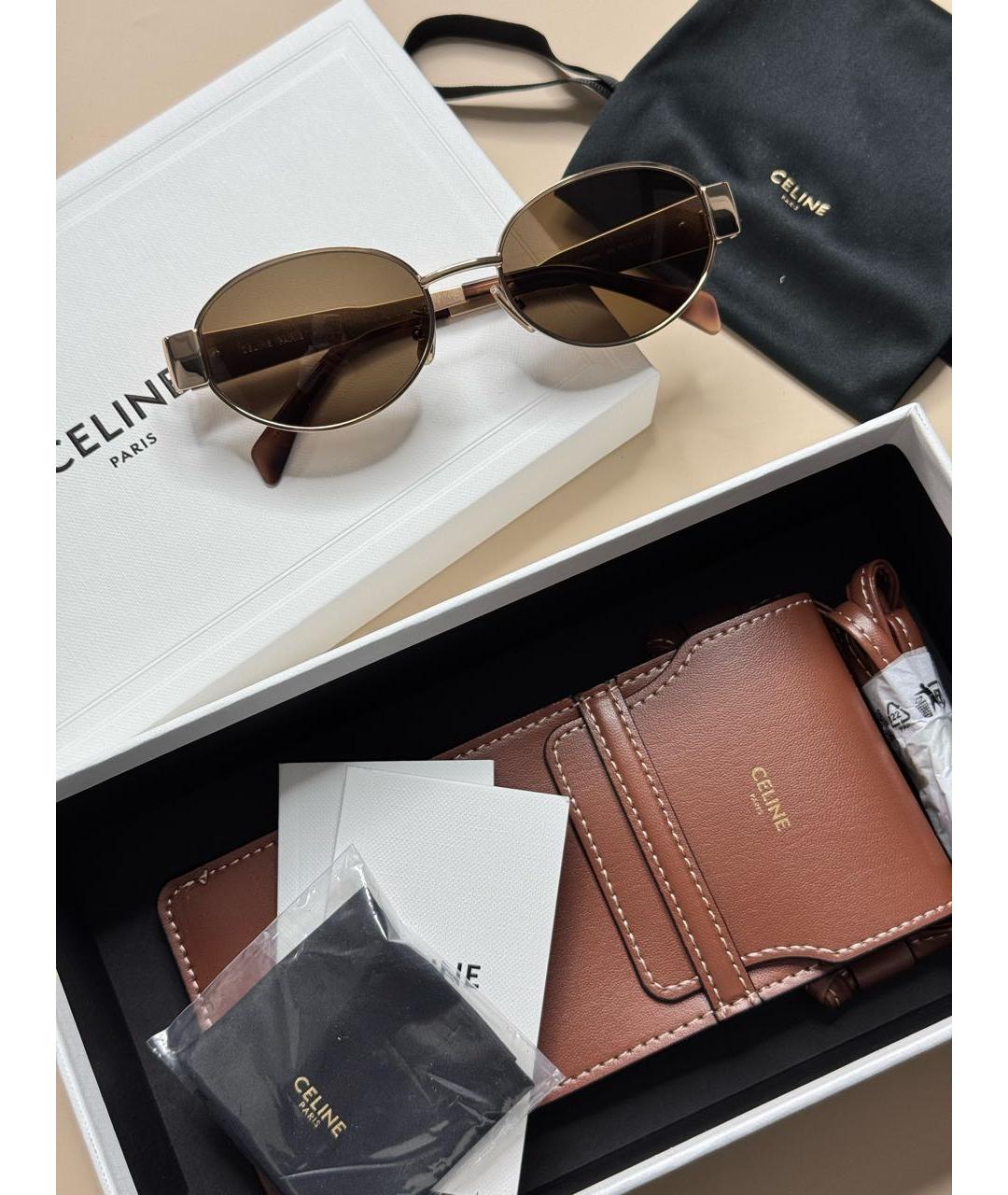 CELINE Золотые металлические солнцезащитные очки, фото 2
