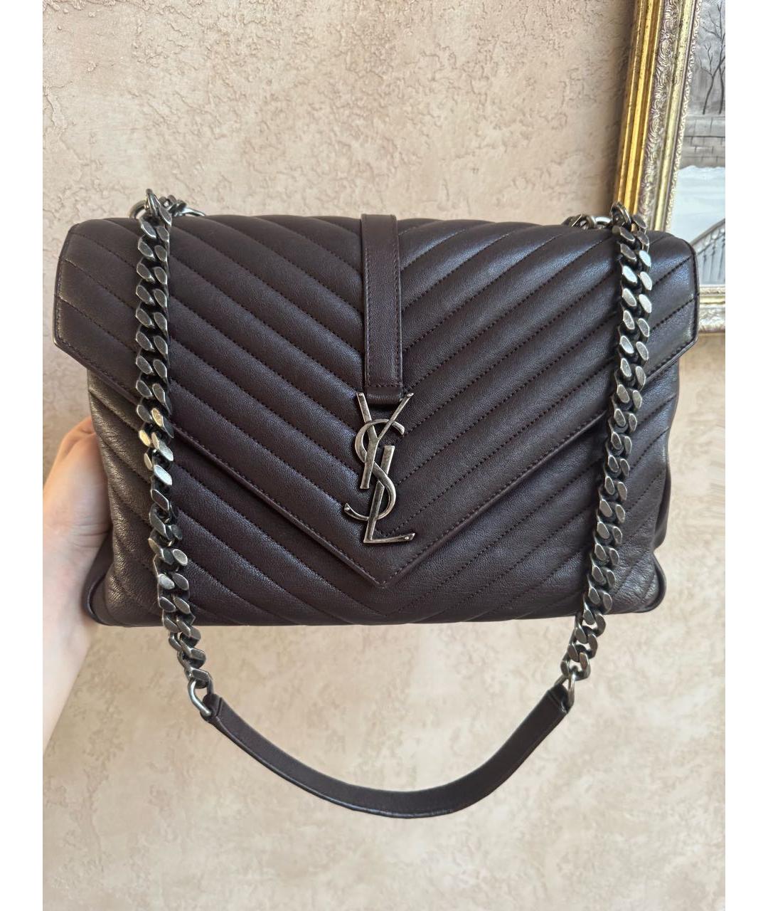SAINT LAURENT Коричневая кожаная сумка через плечо, фото 8