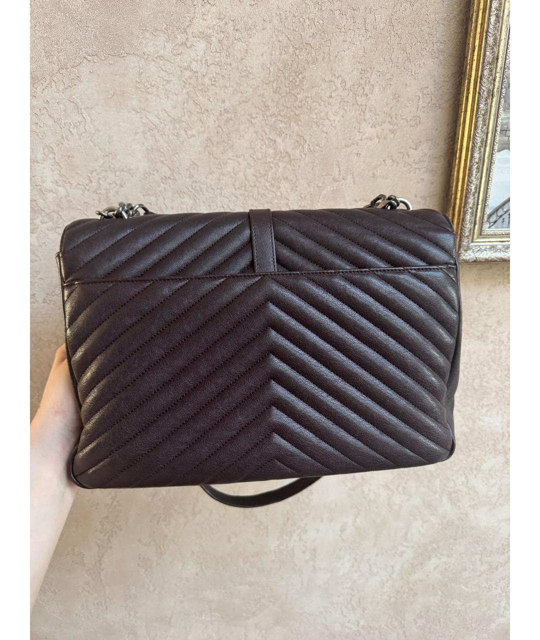 SAINT LAURENT Коричневая кожаная сумка через плечо, фото 5
